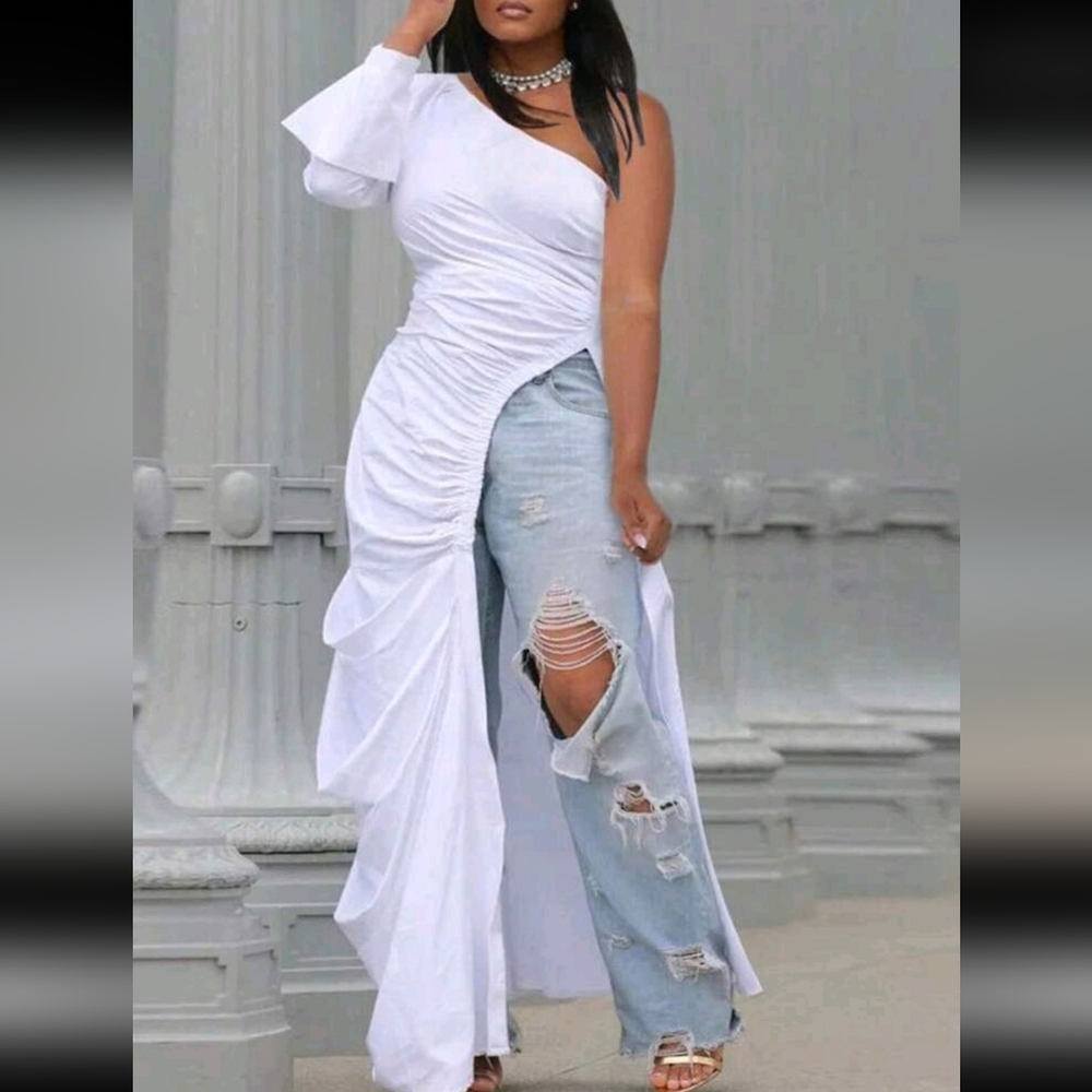 Elegant White One-Shoulder Shirt